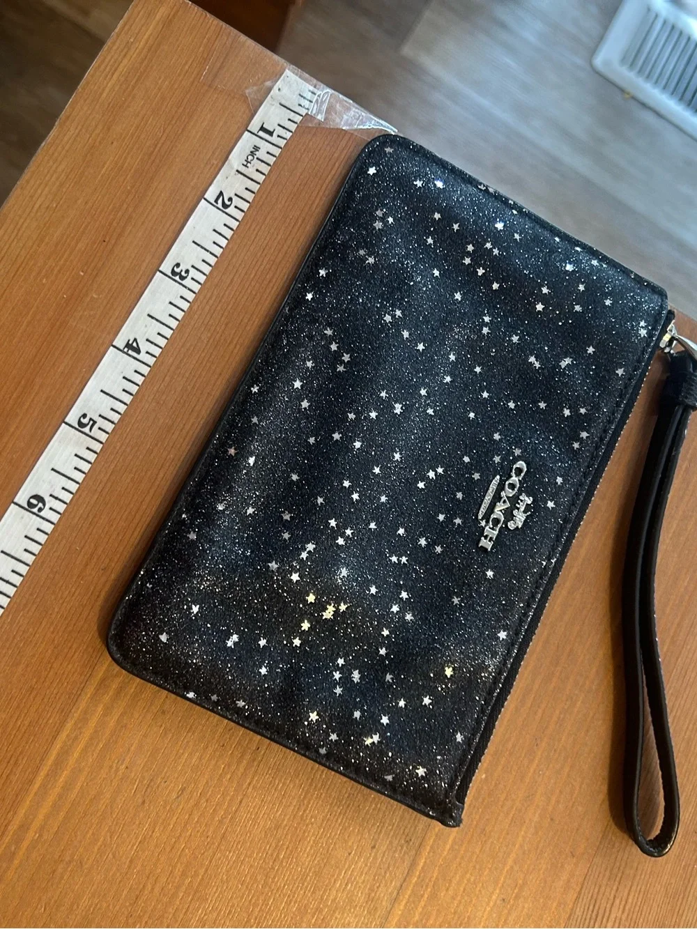 Coach Black Sparkly Star-Print Wristlet